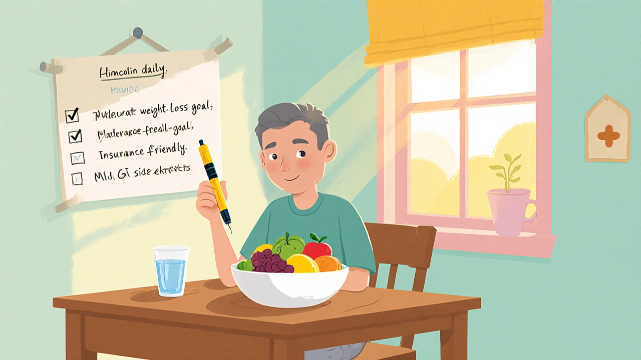 Adult at kitchen table with daily Himcolin pen and a hopeful checklist.