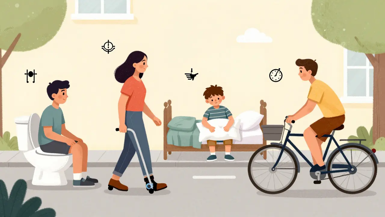 Diverse people making small daily adjustments to protect their hips while going about their lives.